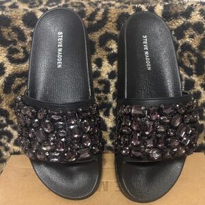 Steve Madden Black Gemstone Embellished Sandals